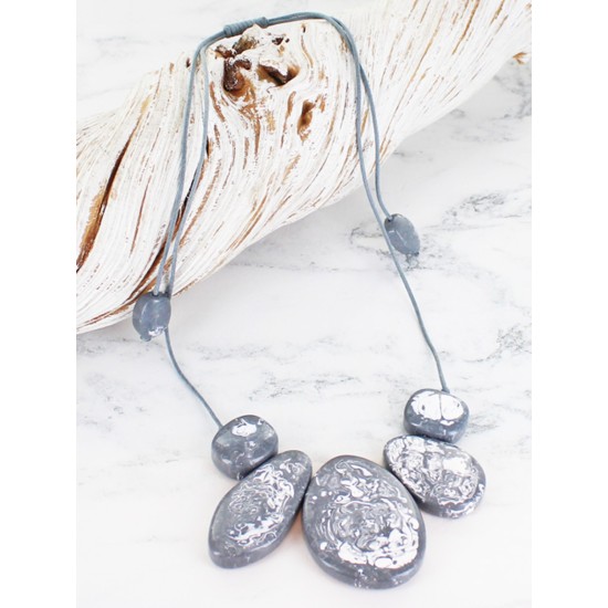 Suzie Blue JP1313GY Asymmetric Marbled Resin Necklace - Grey