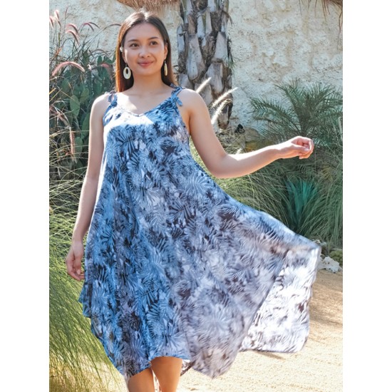 Suzie Blue LS1330GY Fern Print Handkerchief Dress - Grey