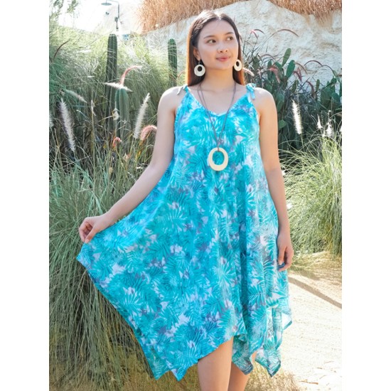 Suzie Blue LS1330MT Fern Print Handkerchief Dress - Teal