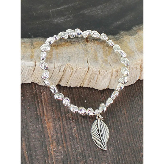 Suzie Blue SP101L Elasticated Nugget Bracelet With Leaf Charm