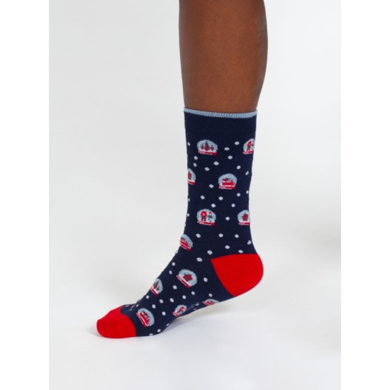 Thought Christmas Snowglobe Bamboo Socks - Navy