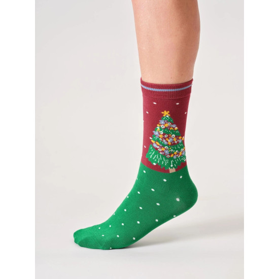 Thought Christmas Tree Bamboo Socks - Poinsettia Red
