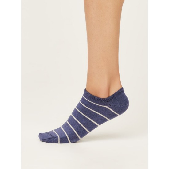 Thought Classic Stripe Bamboo Trainer Socks - Blueberry Blue