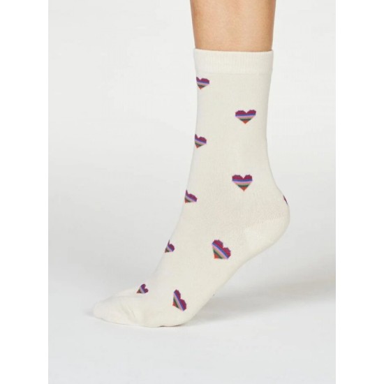 Thought Cretia Heart Stripe Bamboo Blend Socks - Cream