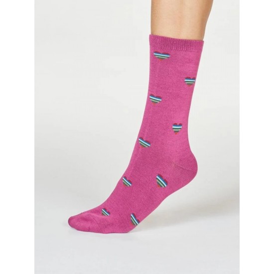 Thought Cretia Heart Stripe Bamboo Blend Socks - Violet Pink