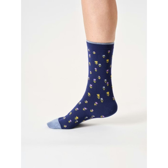 Thought Ditsy Motif Bamboo Socks - Midnight Blue Floral