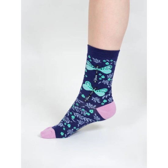 Thought Floral Insect Bamboo Socks - Blue Dragonfly