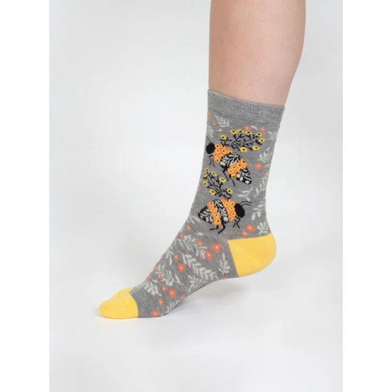 Thought Floral Insect Bamboo Socks - Grey Bee