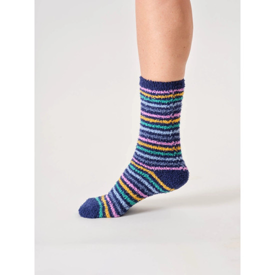 Thought Fluffy Stripe Socks - Midnight Blue