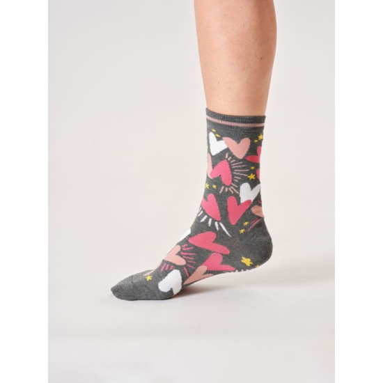 Thought Hearts and Stars Bamboo Socks - Dark Grey Marl