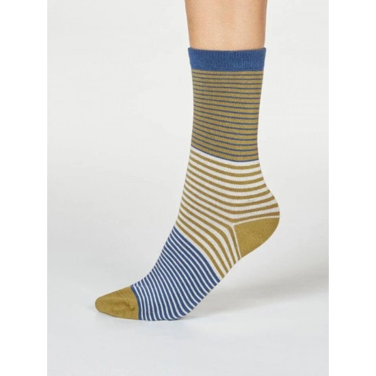 Thought Katleen Bamboo Blend Stripe Socks - Blue Slate