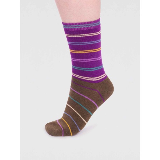 Thought Lauryn Bamboo Stripe Socks - Plum Purple