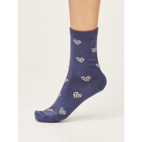 Thought Leopard Heart Bamboo / Cotton Socks - Blueberry