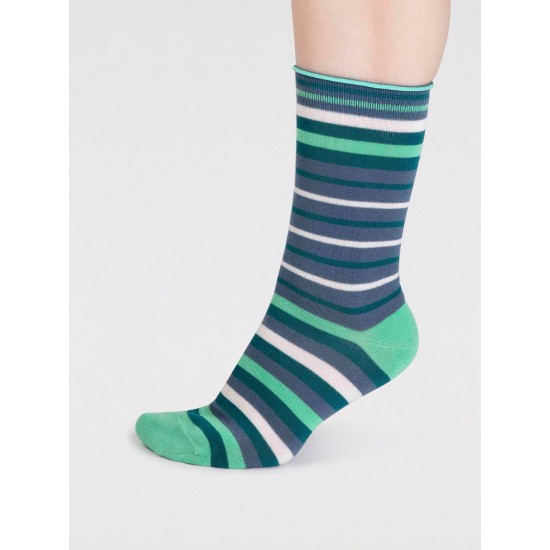 Thought Lucia Bamboo Stripe Socks - Misty Blue