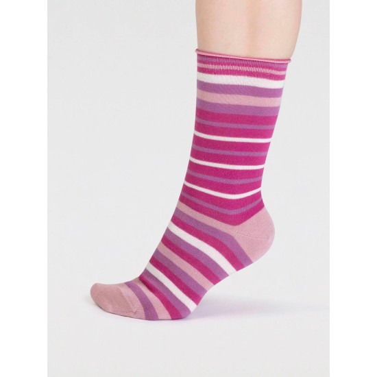 Thought Lucia Bamboo Stripe Socks - Raspberry Pink