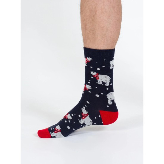 Thought Men's Christmas Animal Bamboo Socks - Navy Polar Bear