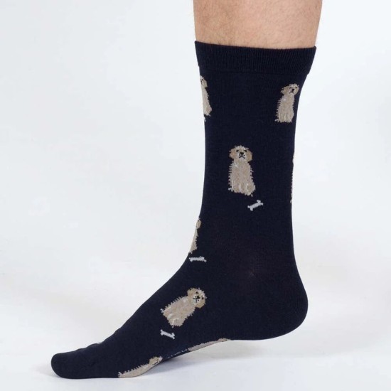 Thought Men's Doggy Bamboo Socks - Navy/Golden Retriever