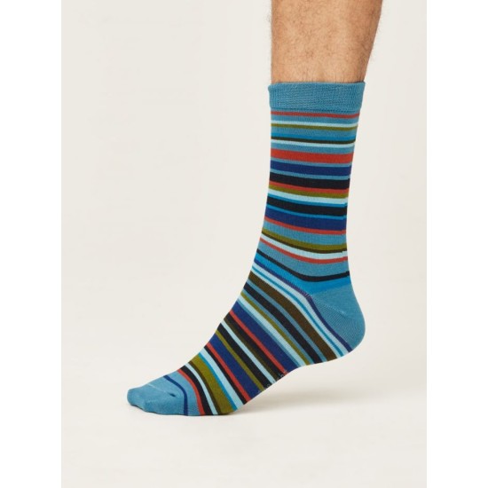 Thought Men's Multi Stripe Bamboo / Cotton Socks - Dusty Blue