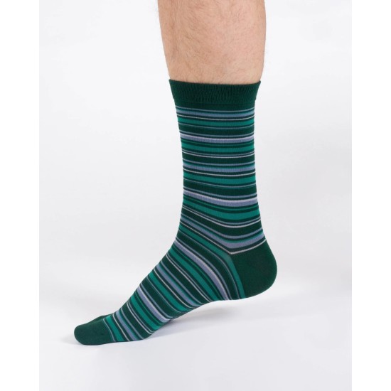 Thought Men's Multi Stripe Bamboo Crew Socks - Green/Blue