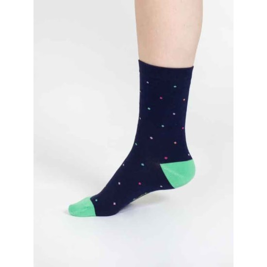 Thought Mixed Shape Bamboo Socks - Navy/Green Spot
