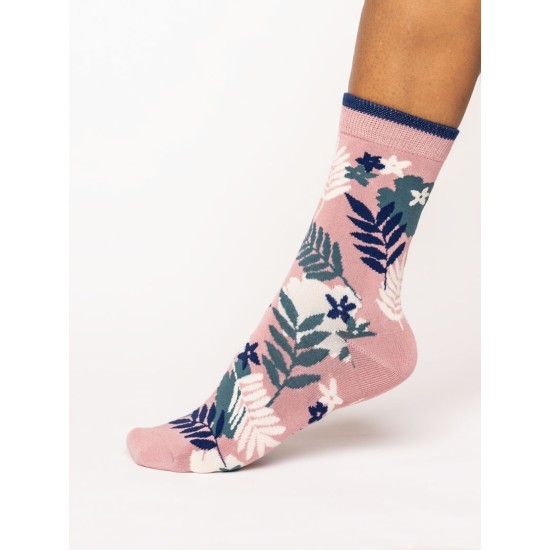 Thought Palm Leaf Bamboo / Cotton Socks - Blush Pink