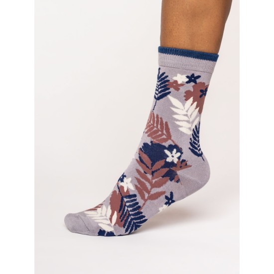 Thought Palm Leaf Bamboo / Cotton Socks - Pebble Grey