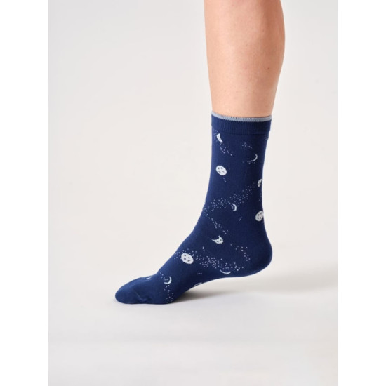 Thought Stars and Moons Bamboo Socks - Midnight Blue Moons