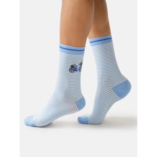 Thought Stripe Bloom & Ride Bamboo Socks - Periwinkle Blue