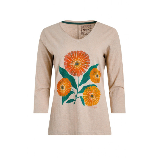 Weird Fish Flower Power 3/4 Sleeve T-Shirt - Sand Dune
