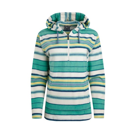 Weird Fish Lana 1/4 Zip Stripe Microfleece Hoodie - Aqua Marine
