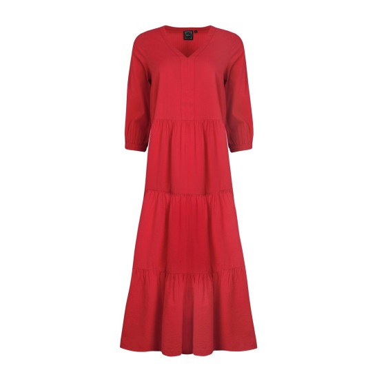 Weird Fish Margo Seersucker Tiered Midi Dress - Crimson