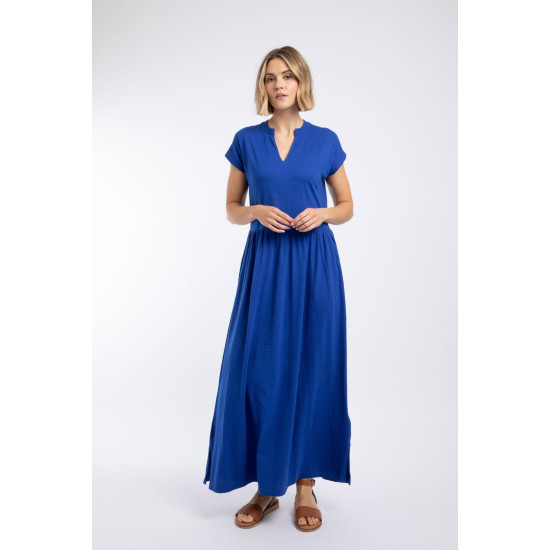 Weird Fish Reed Plain Notch Neck Maxi Dress - Mazarine Blue