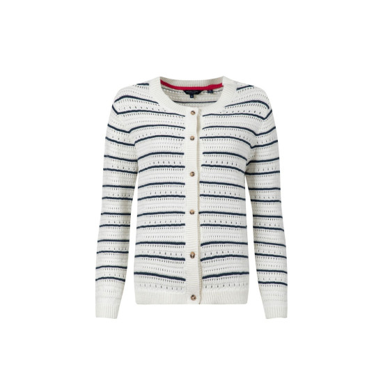 Weird Fish Romilly Pointelle Striped Cardigan - Light Cream