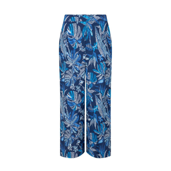 Weird Fish Sarita Crinkle Wide Leg Cropped Trousers - Blue Indigo