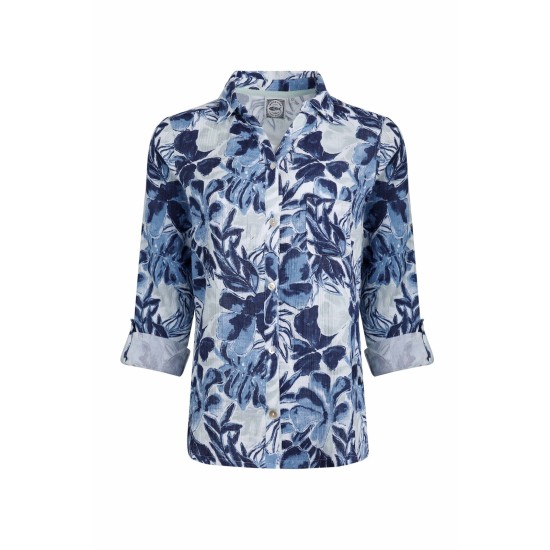 Weird Fish Syona Double Cloth Printed Shirt - Estate Blue