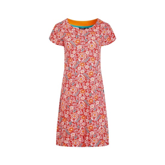 Weird Fish Tallahassee Organic Jersey Dress - Tango Red