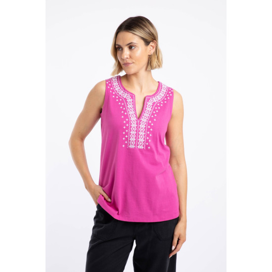 Weird Fish Tirtha Embroidered Jersey Vest - Gerbera