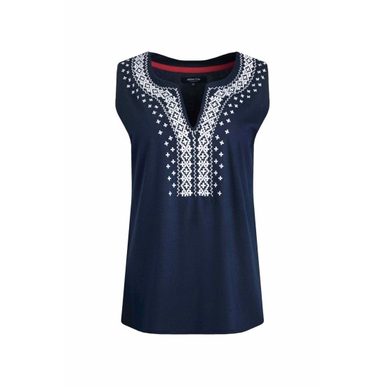 Weird Fish Tirtha Embroidered Jersey Vest - Navy