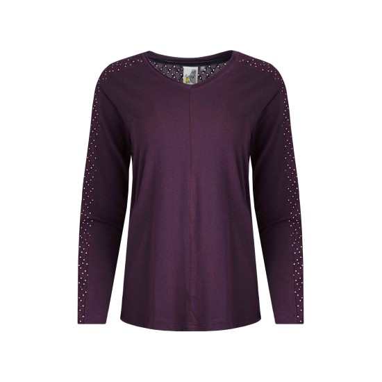 Weird Fish Topia Broderie Sleeve Outfitter Top - Mulled Wine