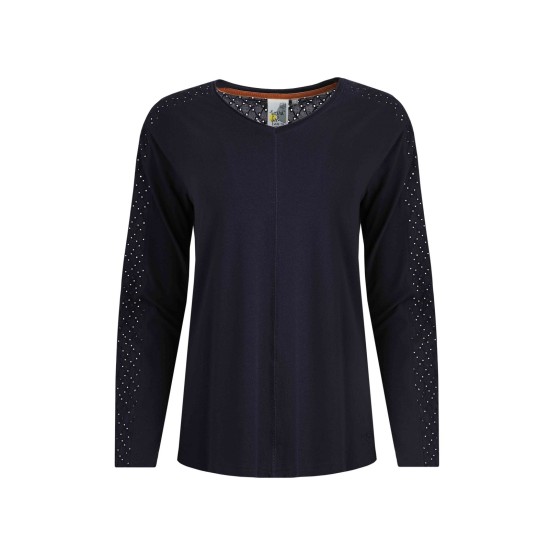 Weird Fish Topia Broderie Sleeve Outfitter Top - Midnight