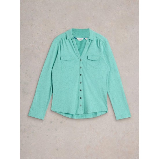 White Stuff  Annie Pocket Jersey Shirt in Bright Blue