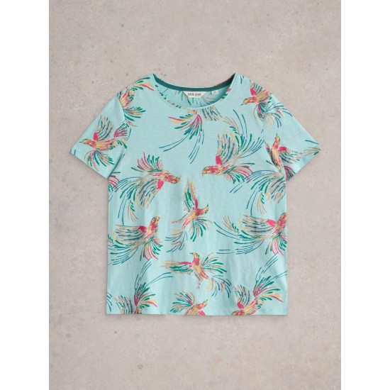 White Stuff Abbie Crew Neck Tee in Blue Print