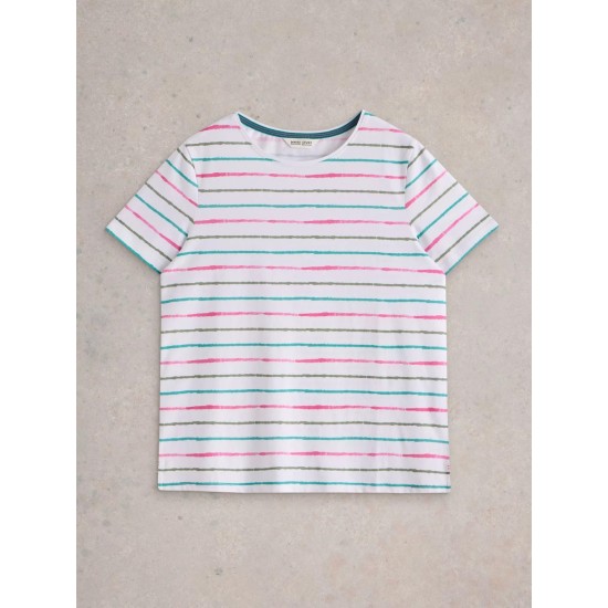 White Stuff Abbie Crew Neck Tee in White Multi