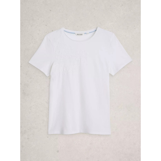 White Stuff Abbie Embroidered T-Shirt in Brilliant White