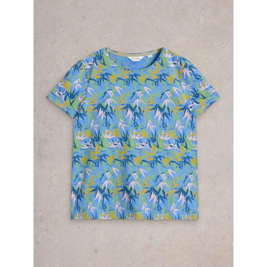 White Stuff Abbie Short Sleeve Tee in Blue Print