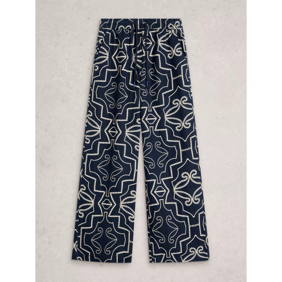 White Stuff Ally Linen Wide Leg Trouser in Navy Print
