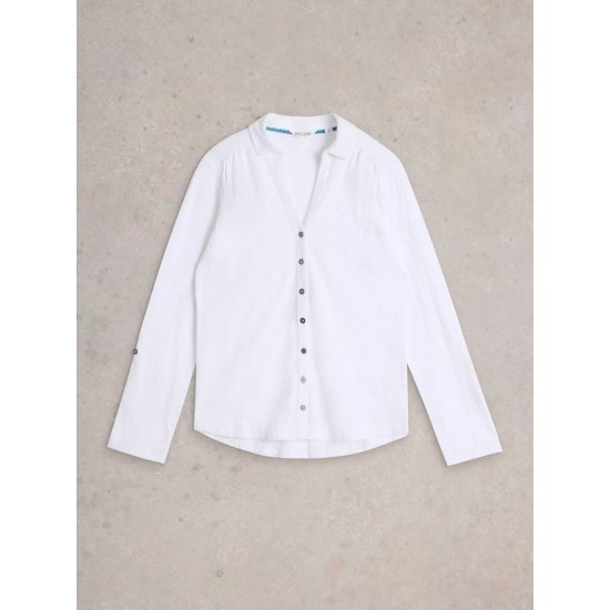 White Stuff Annie Broderie Jersey Shirt in Brilliant White