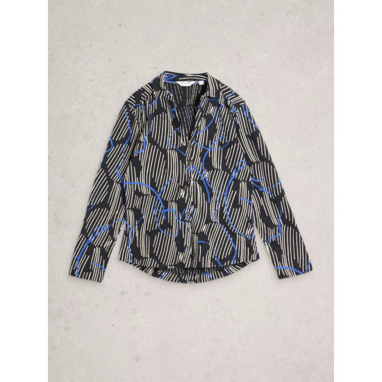 White Stuff Annie Collared Jersey Shirt in Black Print