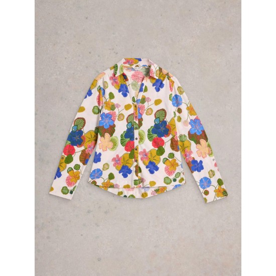 White Stuff Annie Jersey Collared Shirt in Ivory Print