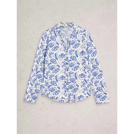White Stuff Annie Jersey Print Shirt in White Print